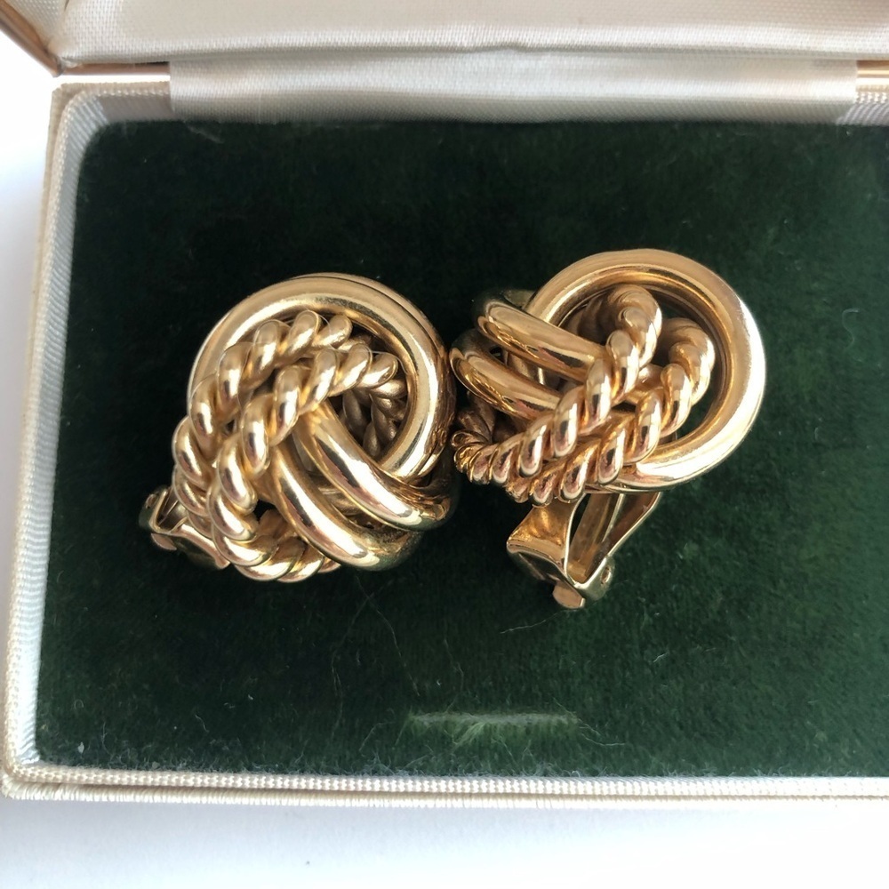 Vintage Brass Gold Plated Love Knot clip-on Earrings.